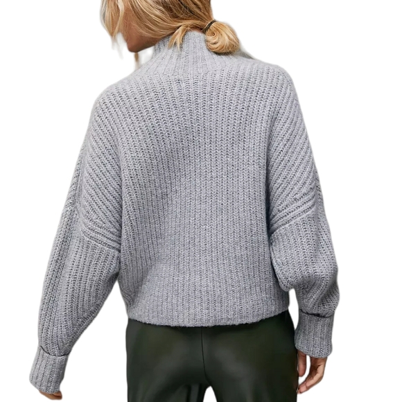 Anthropologie Maeve Athena Cowl Neck Sweater Small Grey Thick Knit Cropped - Picture 2 of 12